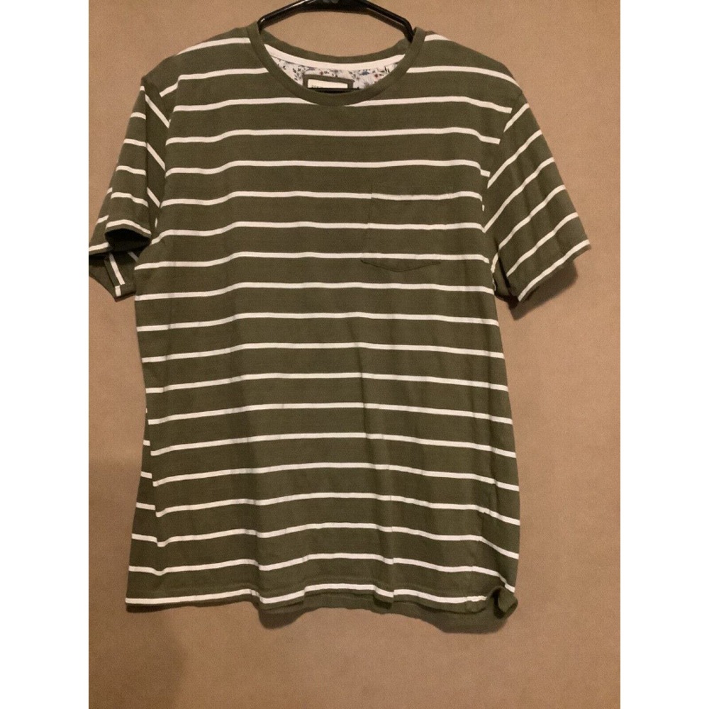 Denim & Flower Mens T Shirt Size L Pullover Short Sleeve Green/ White Striped